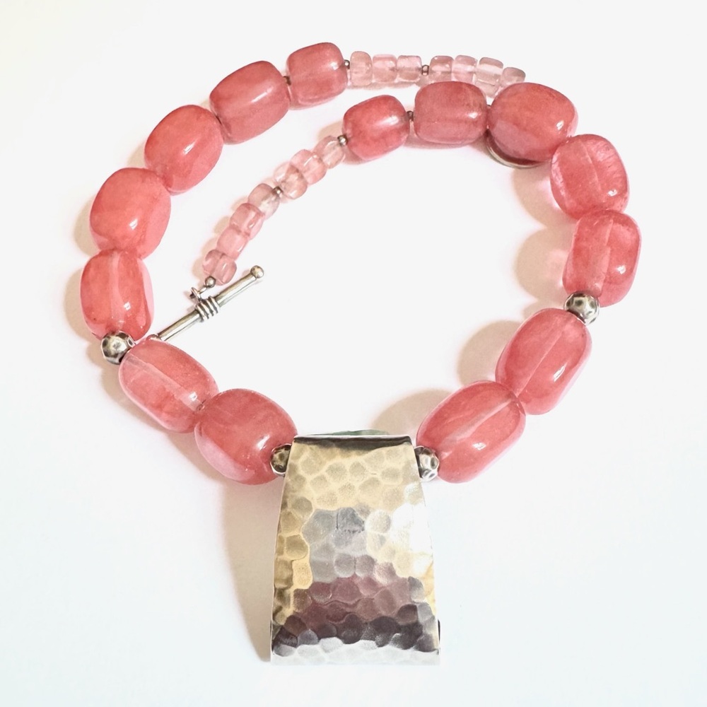 SILPADA Necklace Cherry Quartz Sterling N1188 Beaded Hammered EXCELLENT COND